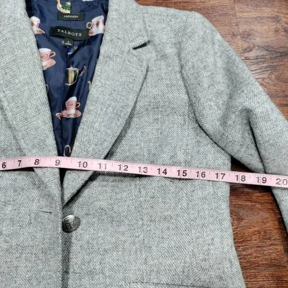 Talbots Wool Aberdeen Houndstooth Notch Lapel Single Breasted Blazer Gray US 2 - Picture 11 of 15